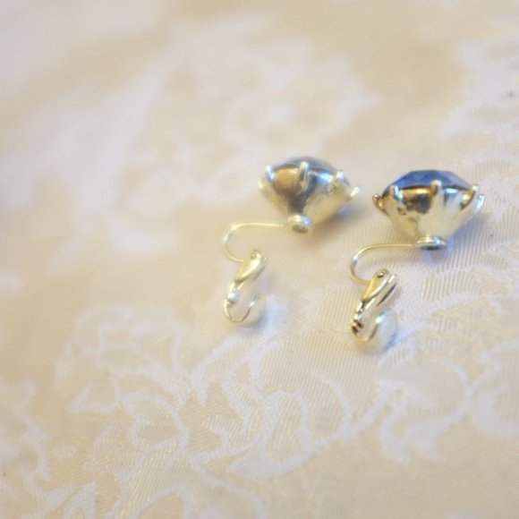 Blue aquamarine rhinestone clip on earrings - Picture 4 of 4